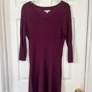 New York & Company Burgundy Knit Dress – XS – Long Sleeve Fit & Flare